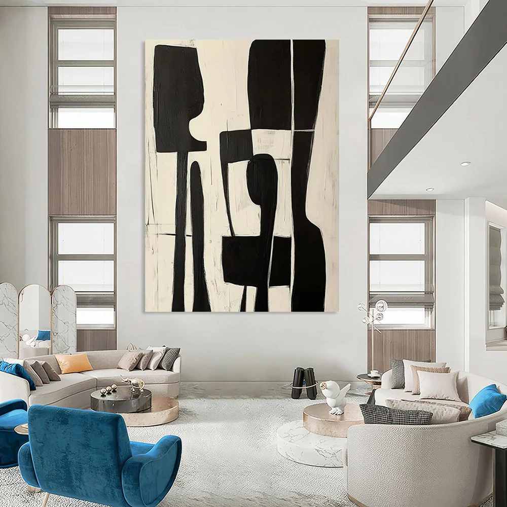 Black Original Handmade Dining Room White Abstract Artwork E4Q4N
